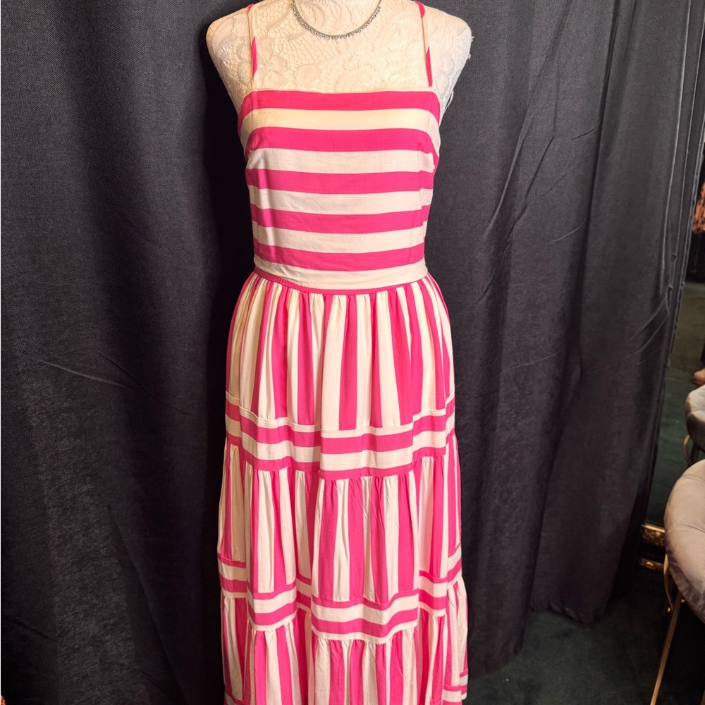 THML Pink and White Striped Midi Dress